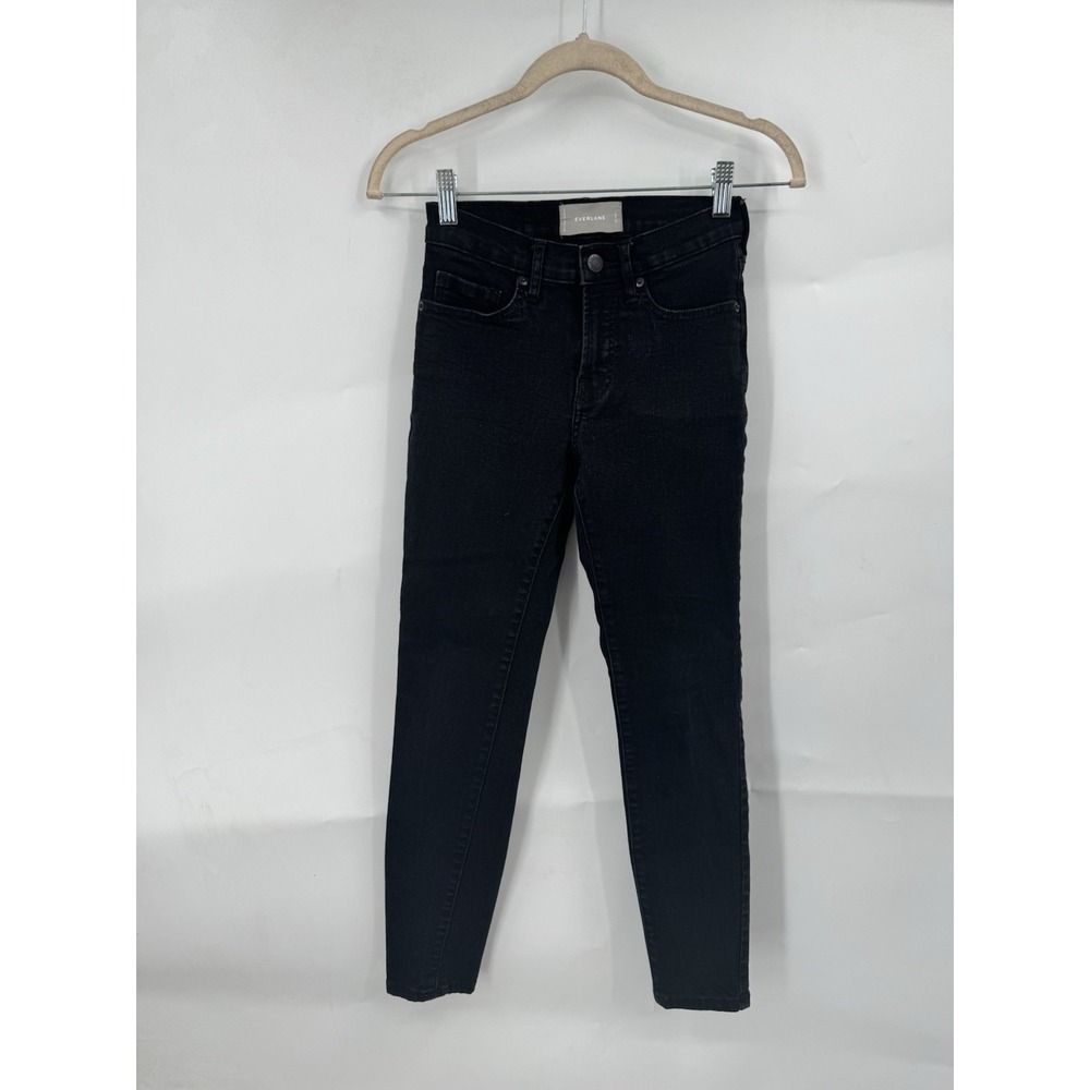 Everlane Cotton Blend Skinny Mid Rise Jeans Women 25 Black Denim Ankle Preppy